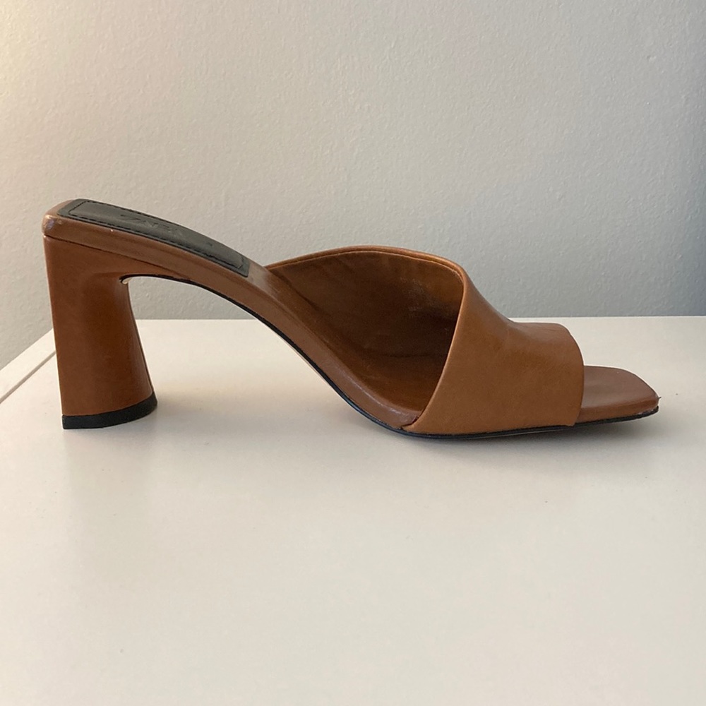 ZARA tan leather mules